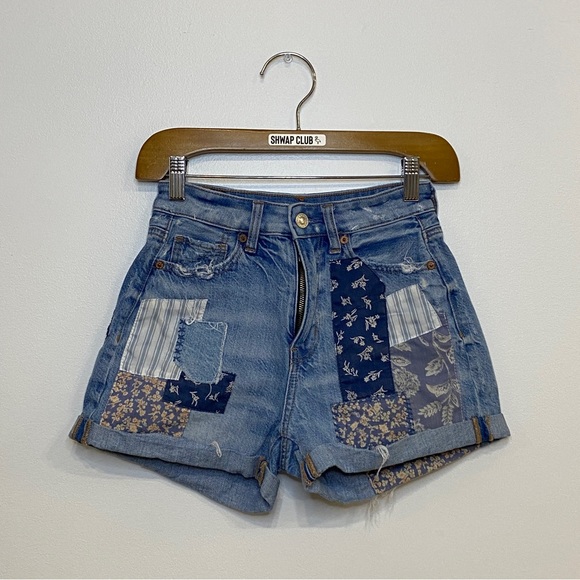 AMERICAN EAGLE OUTFITTERS mom shorts patchwork high rise - Picture 1 of 5